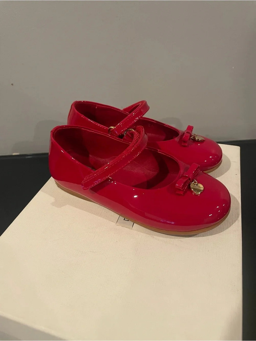 Dolce & Gabbana Bright Red Patent Mary Jane Shoes with Heart Charm